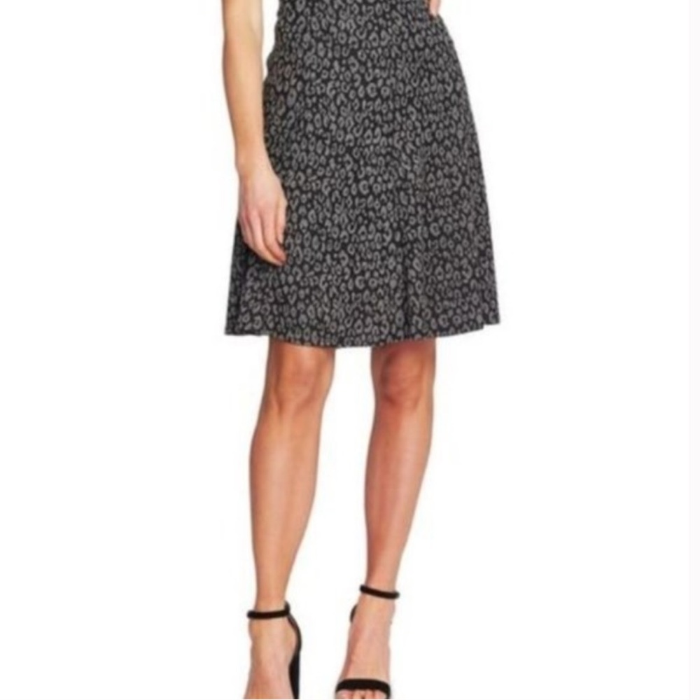 CeCe Black and Gray Leopard Print A-Line Skirt Size 14